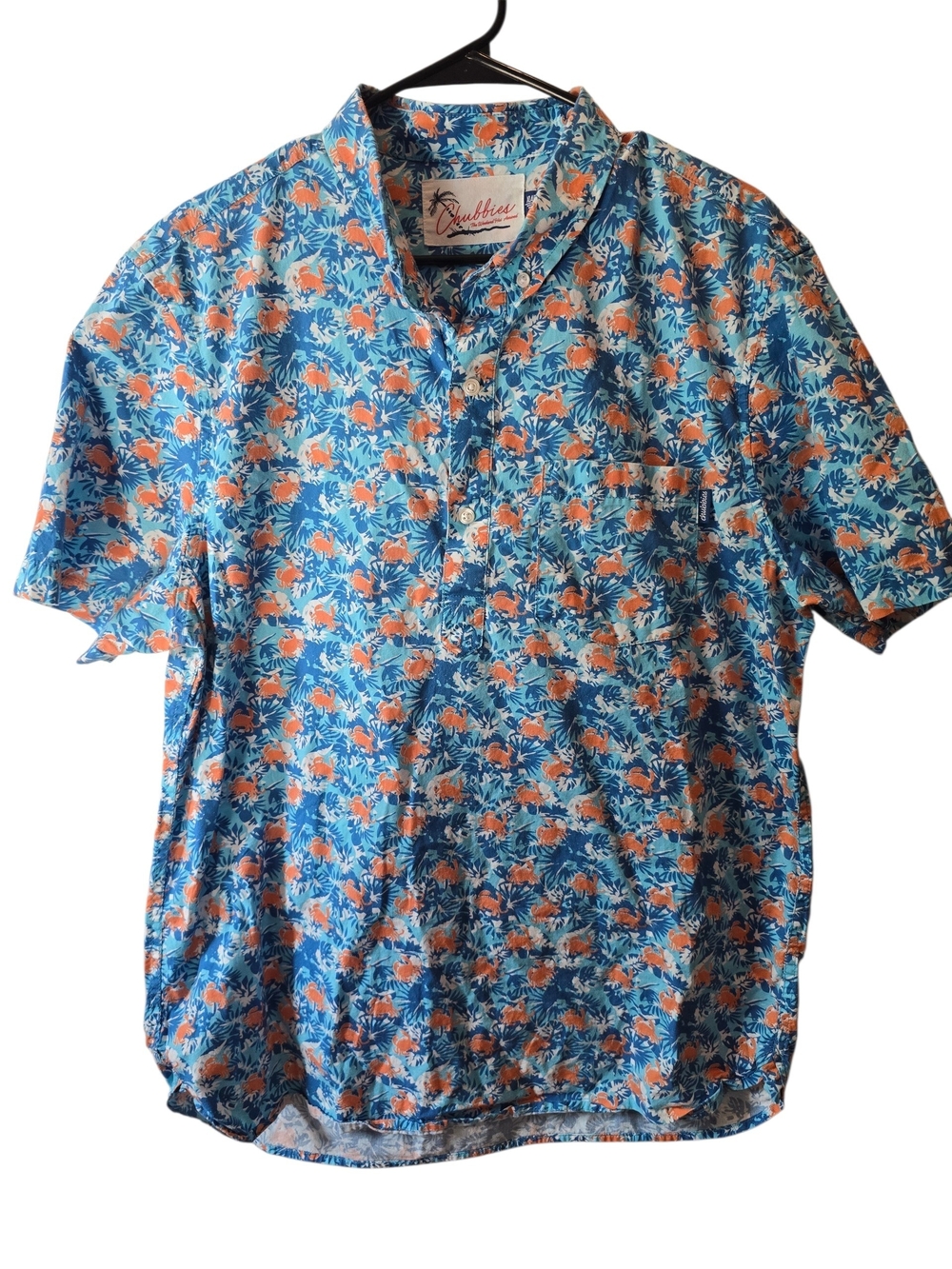 Chubbies Blue & Orange Short-Sleeve 1/4 Button Hawaiian Crab Shirt